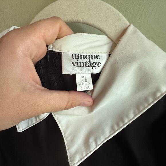 Unique Vintage Wednesday Adams Black Dress White Cuffs Peggy Peter Pan Collar M - Picture 4 of 8